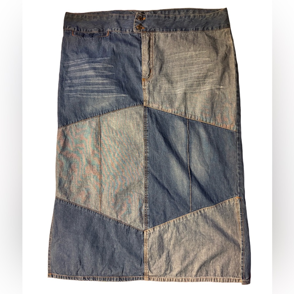 Vintage Moments 100% Cotton Color Block Y2K Midi Jean Skirt Sz 20W